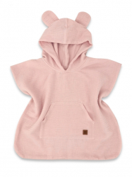 Dětské mušelínové pončo lux s kapucí Teddy, rychleschnoucí, pudrově růžové