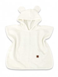 Dětské mušelínové pončo lux s kapucí Teddy, rychleschnoucí, smetanové
