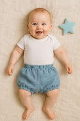 Mušelínové kraťasky NATURE - jeans, vel. S, 0-12m
