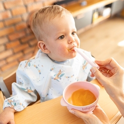 Silikonová miska s přísavkou a víčkem  - modrá