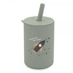 Silikonový hrnek s brčkem Raketa, 150 ml - šedý