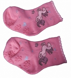 Ponožky kojenecké bavlna s ABS - KONÍK růžové 