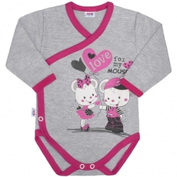 Body kojenecké dlouhý rukáv - LOVE MOUSE šedo-růžové 