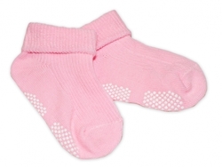 Ponožky kojenecké bavlna protiskluzové - ŘÁDKOVÉ růžové