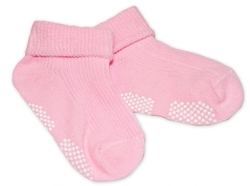 Ponožky kojenecké bavlna protiskluzové - ŘÁDKOVÉ růžové 