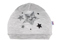 Čepice kojenecká nasazovací bavlna - STARS šedá 