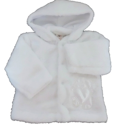 Kojenecký kabátek chlupáčkový s odepínací kapucí - MEDVÍDEK bílý - vel.62 