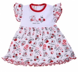 Šaty dětské bavlna - BERUŠKA bílé s červenou 