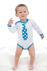 Body s potiskem New Baby s tyrkysovou kravatou