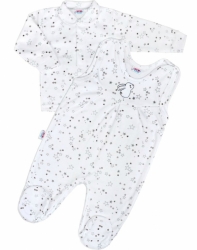 Souprava kojenecká 2-dílná bavlna - MAGIC STARS hvězdičky šedé 