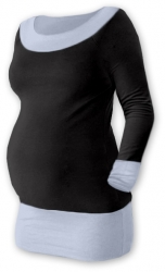 Těhotenské tričko - dlouhý rukáv - DUO černé se šedou