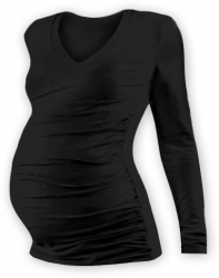 Těhotenské tričko - dlouhý rukáv - VÝSTŘIH DO V - černé