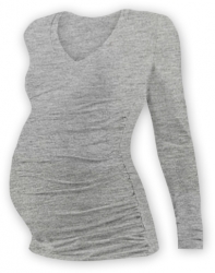 Těhotenské tričko - dlouhý rukáv - VÝSTŘIH DO V - šedý melír