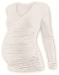 Těhotenské tričko - dlouhý rukáv - VÝSTŘIH DO V - smetanové