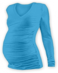 Těhotenské tričko - dlouhý rukáv - VÝSTŘIH DO V - tyrkysové
