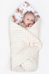 Oboustranná Zavinovačka z Minky New Baby 75x75 cm teddy šedá hvězdičky tyrkysové