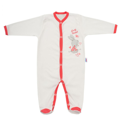 Overal kojenecký bavlna - LOVELY RABBIT bílo-růžový 