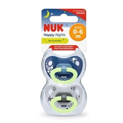 Dudlík silikový svítící 2ks NUK - HAPPY NIGHTS s fialovou 