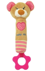 Hračka plyšová pískací s kousátkem - MEDVÍDEK béžový s růžovou - BabyMix