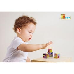 Dřevěné puzzle kostky pro nejmenší Viga Farma