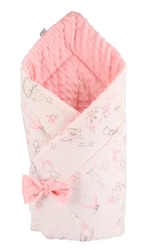 Oboustranná zavinovačka bavlna/Minky - MEDVÍDCI A KRÁLÍČCI s růžovou - NewBaby