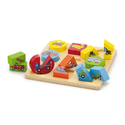 Dřevěné vkládací puzzle tvary s autíčky Viga