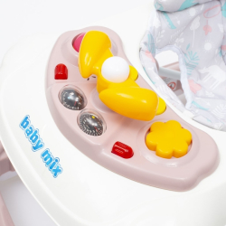 Dětské chodítko Baby Mix s volantem a silikonovými kolečky růžové