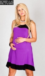 Těhotenské šaty bez rukávů  - HALINA fialové s černou