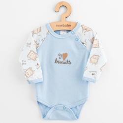 Kojenecké bavlněné body s dlouhým rukávem New Baby Biscuits modrá