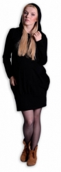 Těhotenské šaty dlouhý rukáv - KAPUCE černé