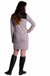 Těhotenské šaty dlouhý rukáv - KAPSY šedý mleír s černou 
