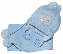 BABY NELLYS Zimní čepička s šálou - Autíčko sv. modré