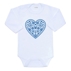 Dětské body s potiskem New Baby Lidový vzor modré srdíčko