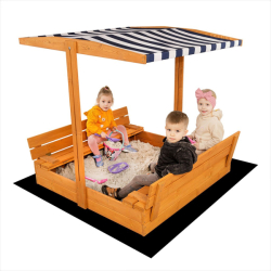 Dětské dřevěné uzavíratelné pískoviště s lavičkami a stříškou Baby Mix 120x120 cm