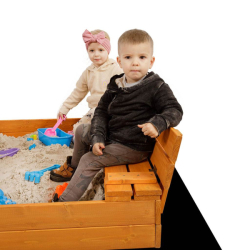 Dětské dřevěné uzavíratelné pískoviště s lavičkami a stříškou Baby Mix 120x120 cm