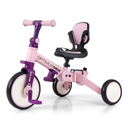 Dětská tříkolka 5v1 Milly Mally Optimus Max s vodící tyčí pink