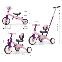 Dětská tříkolka 5v1 Milly Mally Optimus Max s vodící tyčí pink