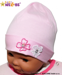 Bavlněná čepička Kytičky Baby Nellys ® - sv. růžová