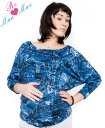 Be MaaMaa Těhotenské stylové triko, halenka s JEANS vzorem, vel. L/XL