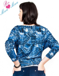 Be MaaMaa Těhotenské stylové triko, halenka s JEANS vzorem, vel. L/XL