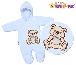 BABY NELLYS Zimní kombinézka/overálek Teddy Bear  - sv. modrá