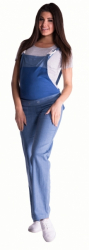 Be MaaMaa Těhotenské kalhoty s láclem - světlý jeans, vel. XXL