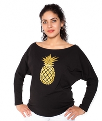 Be MaaMaa Těhotenská mikina, triko Ananas - černé