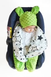 Baby Nellys Fusak, spacáček do autosedačky nebo kočárku s oušky, minky - sytě růžová
