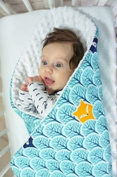 Baby Nellys Oboustranná zavinovačka Minky - Balón, Minky - sv. modrá