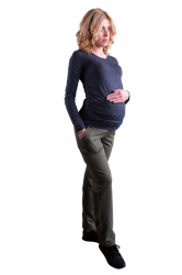 Be MaaMaa Těhotenské kalhoty s elastickým pásem a kapsami - šedý melírek, vel. XL