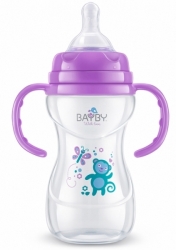 Lahev kojenecká s úchyty 240ml - OPIČKA s fialovou - Bayby