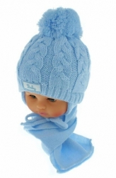 Čepice dětská pletená se šálou - BABY modrá 
