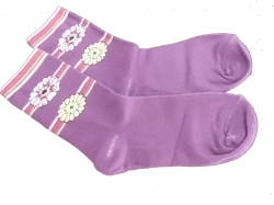 Ponožky dětské bavlna - DVA KVĚTY fialové     