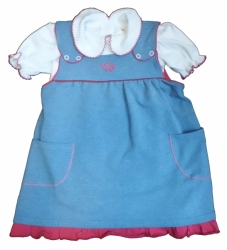 Šaty dětské bavlna s body krátký rukáv - SRDÍČKA modré 
